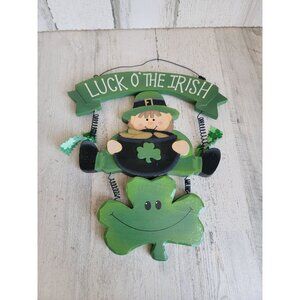 Wooden hanging sign Luck of the Irish St Patrick's Day leprechaun gold